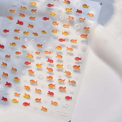 Colorful Bagful Jellyfish Bubbles Swimming Rings Rainbow Stars Ocean Starfish Self Adhesive 5D Nail Art Sticker Manicure Decal
