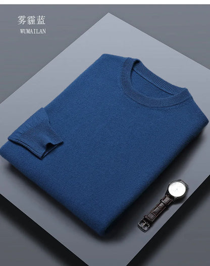 Classic Solid Color Men's O-neck Sweater Autumn Winter 100% Merino Wool Knitted Pullover Long Sleeve Warm Loose Casual Men Tops