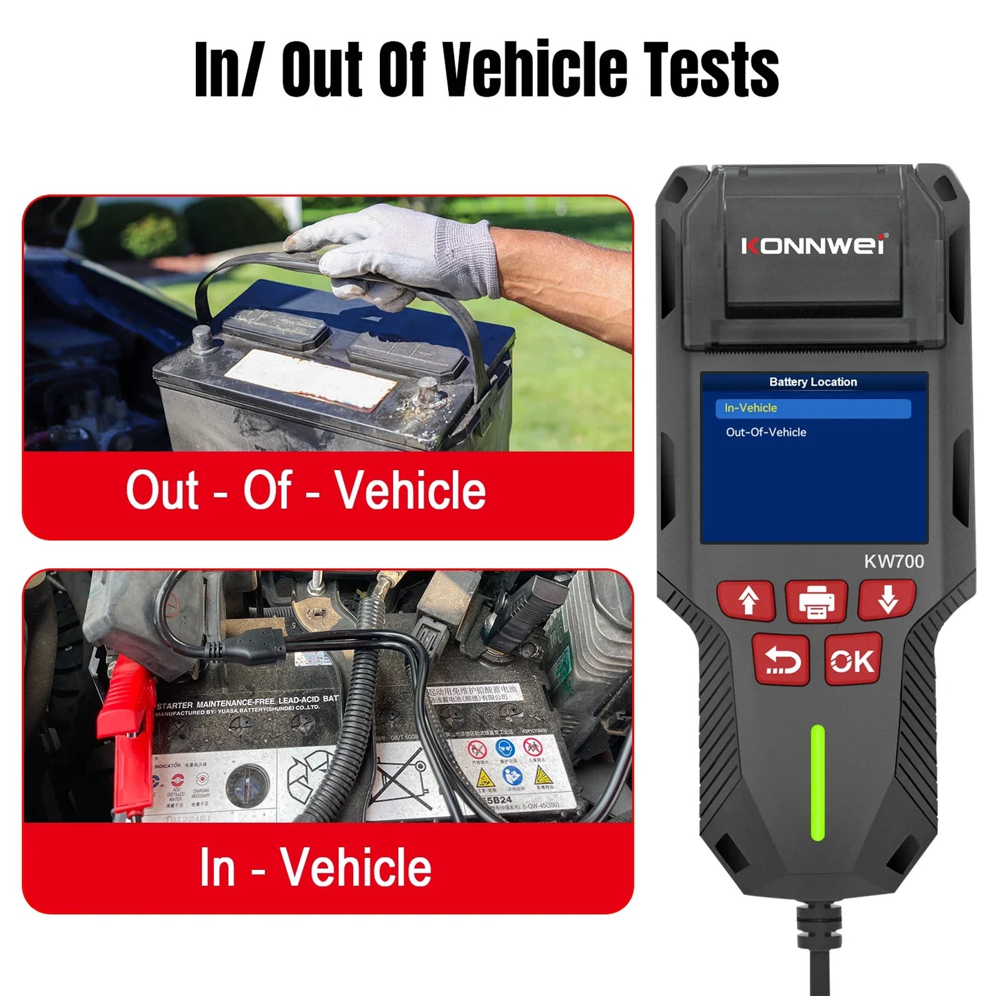 KONNWEI KW700 12/24V Car Truck Battery Tester 10-2000CCA With Printer Cranking Charging Test Tool Battery Analyzer Cranking Test