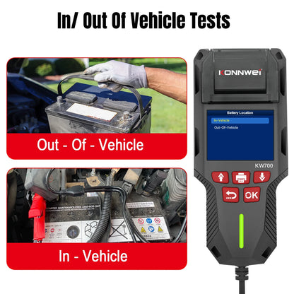 KONNWEI KW700 12/24V Car Truck Battery Tester 10-2000CCA With Printer Cranking Charging Test Tool Battery Analyzer Cranking Test