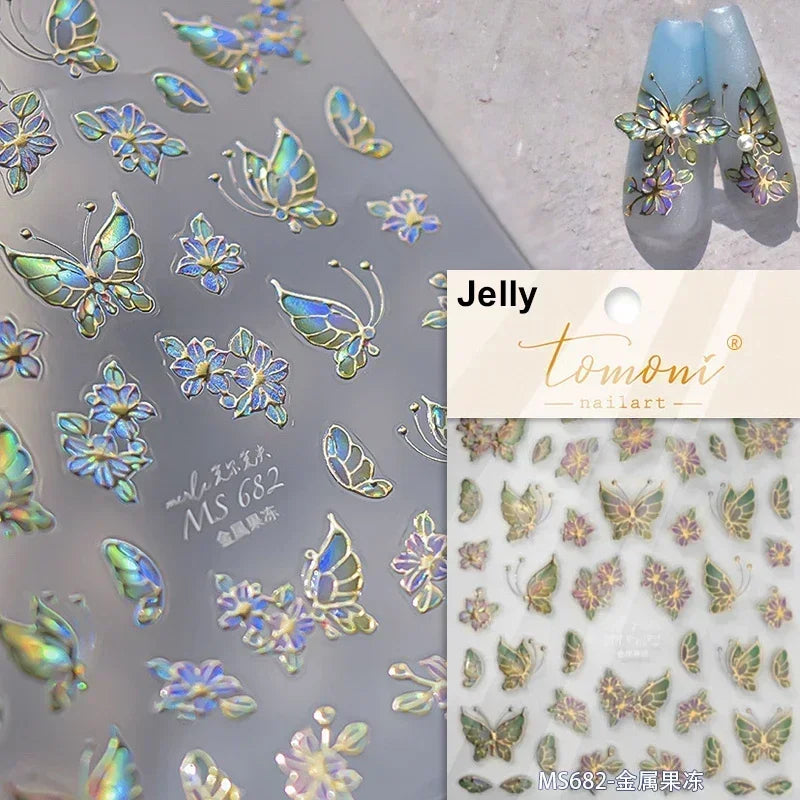 1pcs 5D Japanese Black Butterfly Nail Art Stickers Glitter Shiny Kawaii Self Adhesive Manicure Decorations Tool Decals Accessory