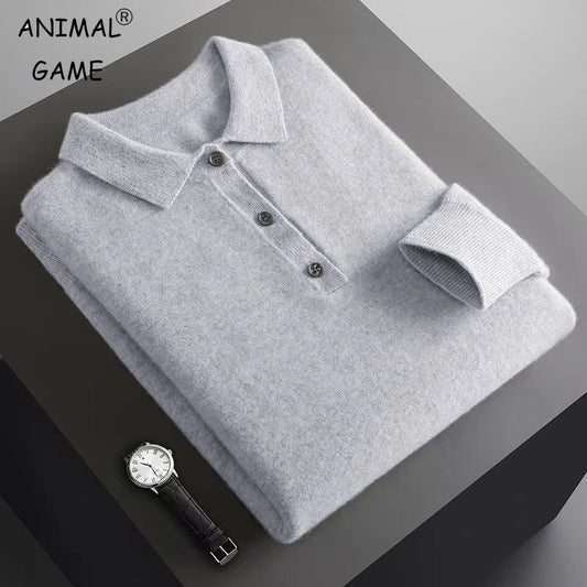 Mens Button Pullover Sweater Lapel Slim Fit Pullover Knit HeavyWeight Polo Sweaters Winter Outdoor Warm Solid Color Streetwear