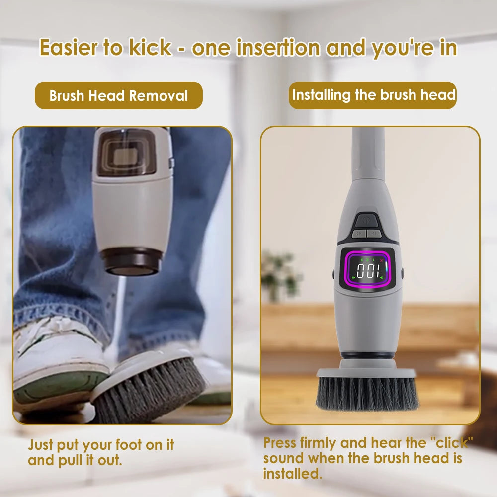 Rechargeable Electric Spin Scrubber, 3 Speed Settings, with Extendable Handle and Voice Prompts, for Whole House Clean