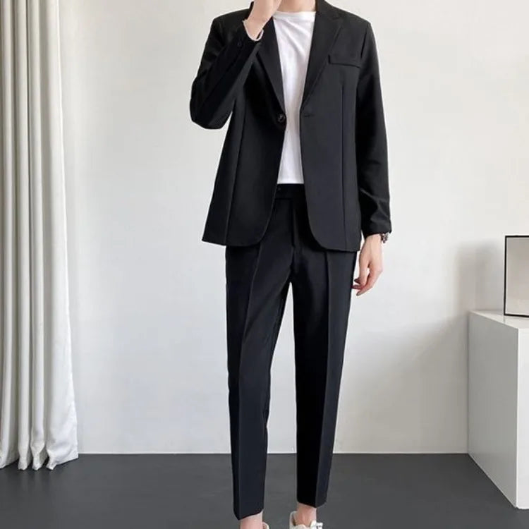 Men's Drapey Casual Suit Set Korean Style Loose Fit Spring Autumn Handsome Cool Trendy Light Mature Stylish Suit Jacket