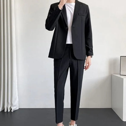 Men's Drapey Casual Suit Set Korean Style Loose Fit Spring Autumn Handsome Cool Trendy Light Mature Stylish Suit Jacket