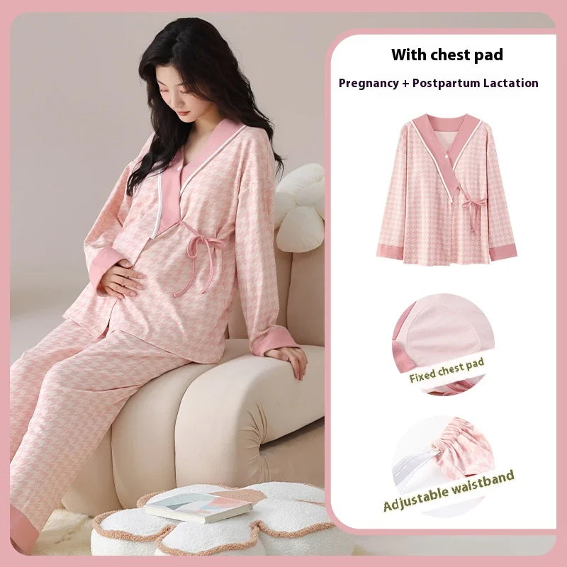 Postpartum Clothing with Chest Cushion Autumn Postpartum Women Pajamas Maternity Ladies Breastfeeding Clothes Pregnancy Homewear