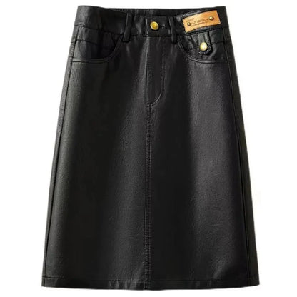 Spring Autumn Winter Leather Skirt Women New Fashion Black Brown High Waist PU A-Line Skirts Large Size S-5XL Female Midi Skirts