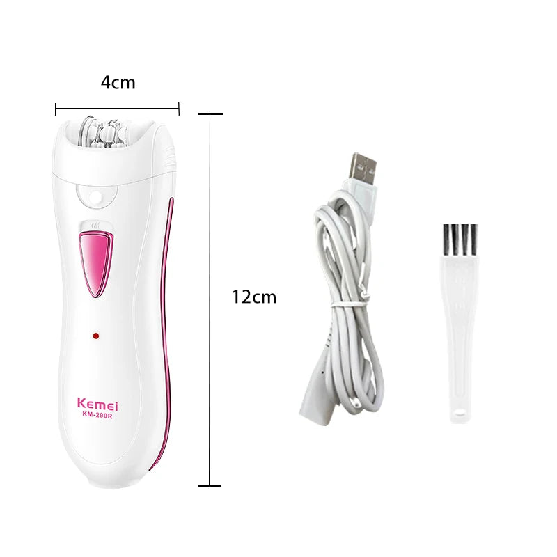 Kemei KM-290R Electric Epilator for Women Armpit Legs Bikini Sensitive Area Hair Remover Body Hair Trimmer Lady USB Rechargeable