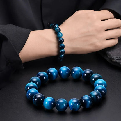 1Pc 6/8/10mm Minimalist Blue Tiger Eye Stone Beaded Bracelet Natural Stone Round Beads Bracelet For Daily Decoration