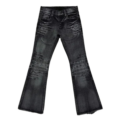 Y2K Vintage Flared Jeans Mid Blue Washed Men Women Bootcut Jeans American Hip Hop Distressed Streetwear Unisex Wide Leg Pants