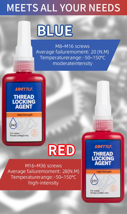 50ml Threadlocker 271Red High-Strength Thread Locker 243 Nuts-Bolts Locker Screw  Lock Tight Seal Fasteners Anaerobic Adhesive