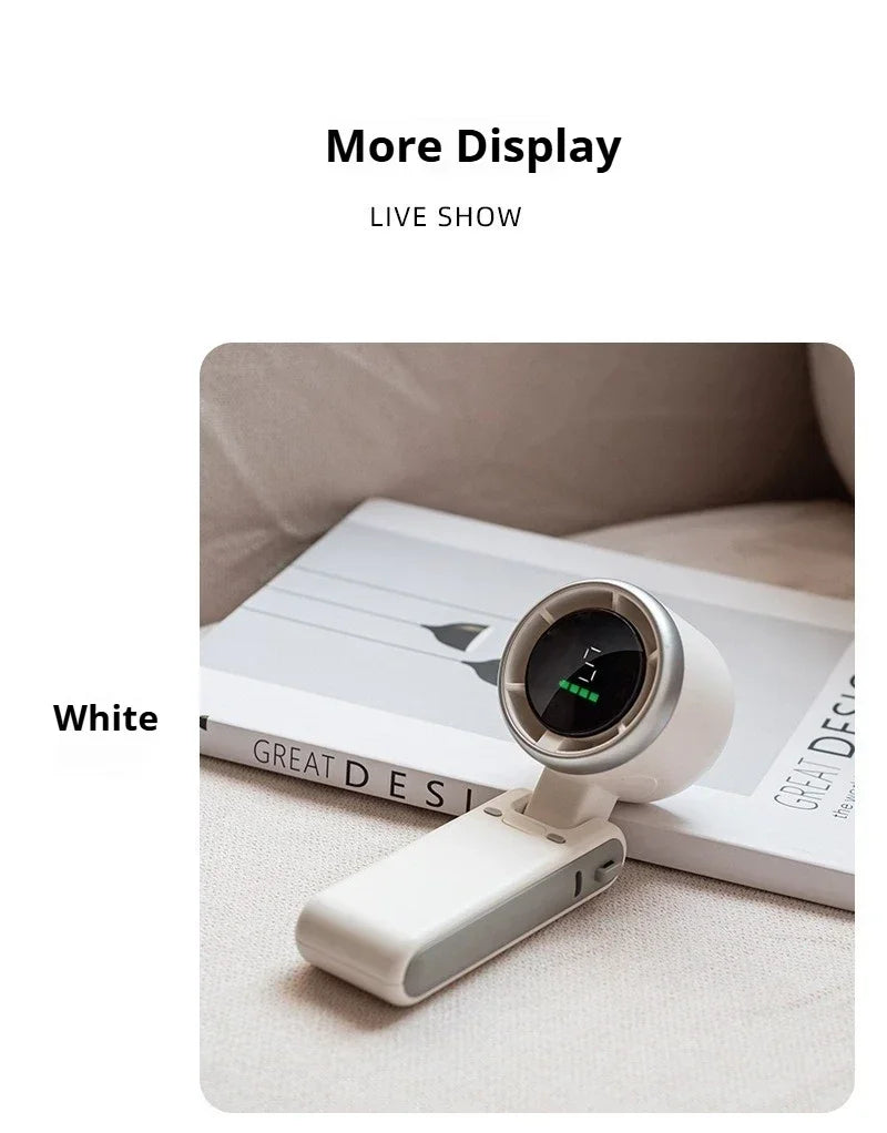 Mini Fan Portable Handheld Fan 5 Speed Wind Speed LED Display Outdoor Foldable/neck Hanging Brushless Silent Fan 2400mah