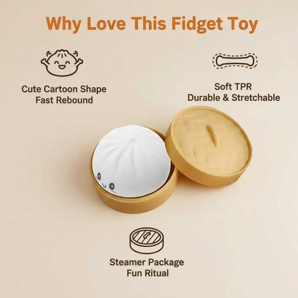 Colorful Dumpling Squishes Stress Balls Fidget Sensory Toys Simulation Food Squishies Bun with Steamer Squeeze Dough Ball Gifts