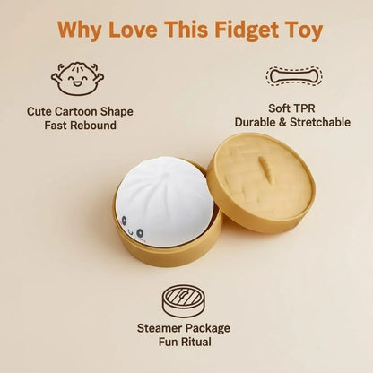 Colorful Dumpling Squishes Stress Balls Fidget Sensory Toys Simulation Food Squishies Bun with Steamer Squeeze Dough Ball Gifts