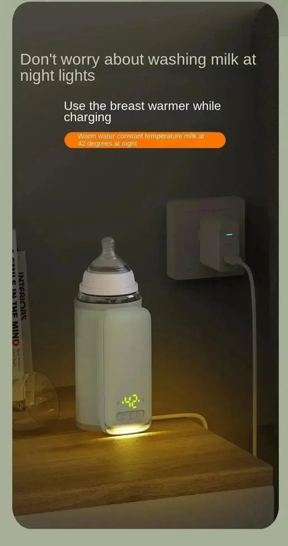 Rechargeable Baby Bottle Warmer 6Levels Temperature Adjustment with Temperature Display Warmer Sleeve Feeding Accessories