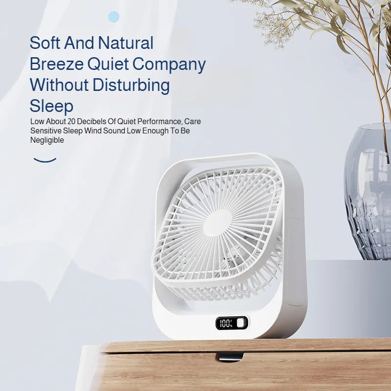 Mini Desktop Fan High Wind Power Rechargeable Plugin Circulation Intelligent Speed Control 360° Rotation Home Office Cooling