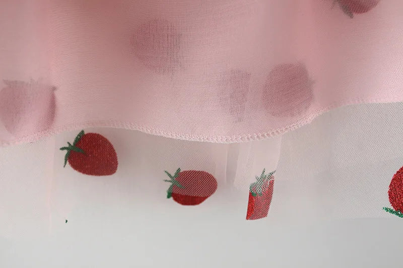 Red Strawberry Chiffon Baby Girl Dress Summer New Children'S Clothing+Hat (9 Months -3 Years Old)