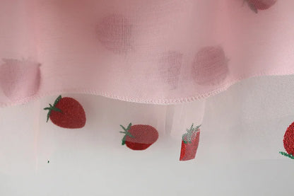 Red Strawberry Chiffon Baby Girl Dress Summer New Children'S Clothing+Hat (9 Months -3 Years Old)