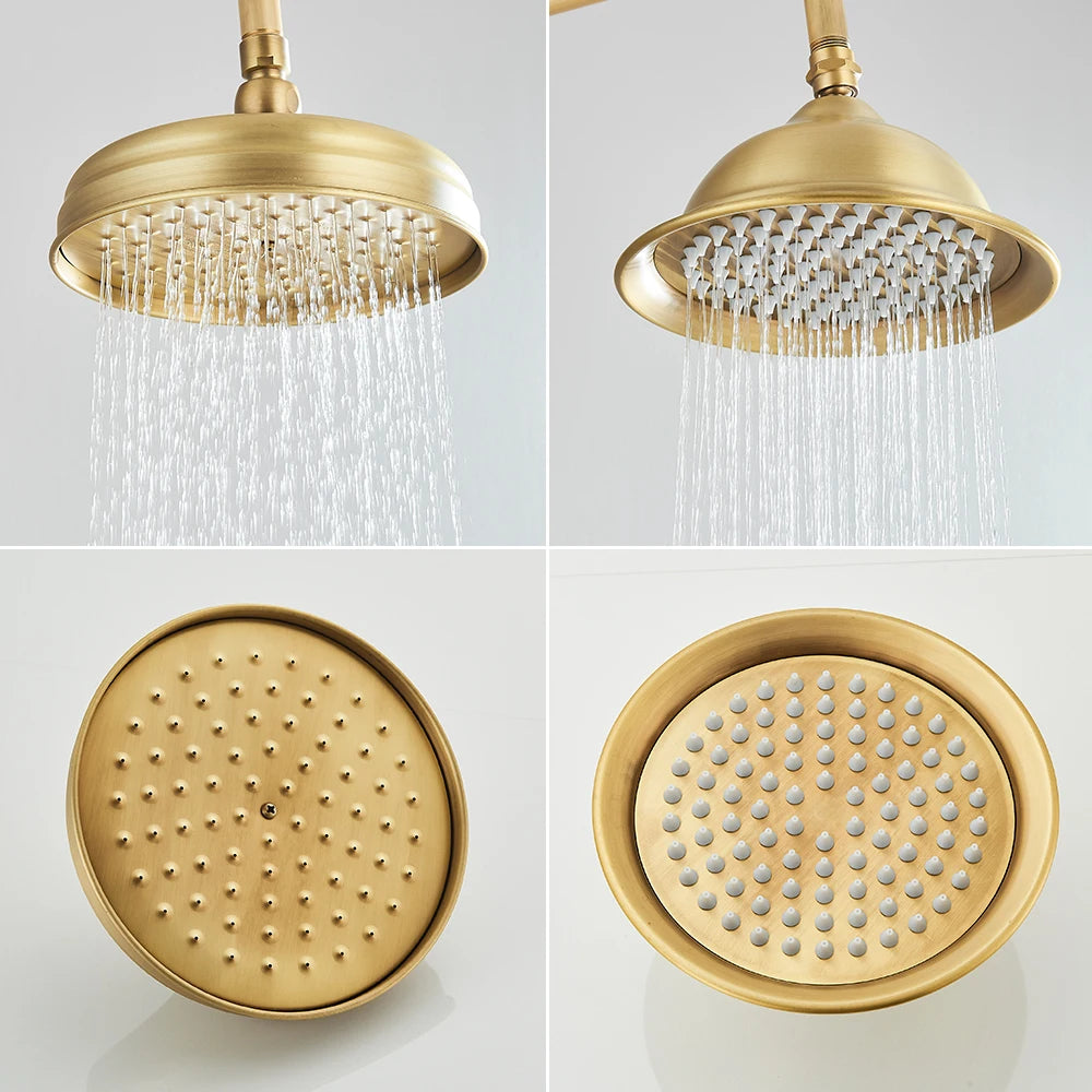POIQIHY Brass Golden Rainfall Shower Head Shower Faucet Head Bathroom Replace Rain Showerhead Antique Brass Showerhead Accessory
