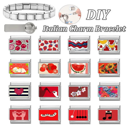 Wholesale Fashion Personalized DIY Red Color Italian Charm Bracelet Watermelon Tomato Bead 9mm Bracelet Stainless Steel Jewelrys