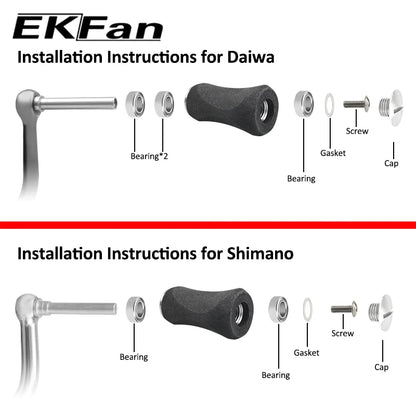 EKFan EVA 7.6G Knobs Suit 4MM Axle Shaft 7x4x2.5MM Bearings For Spinning Bastcast Reel Wheel Handles Parts Accessory
