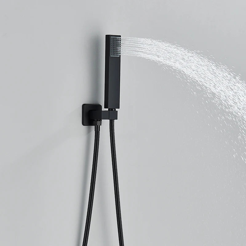 SHBSHAIMY Thermostatic Shower Faucets Bathroom Black Waterfall Shower Set Chrome Wall Mounted Three Ways Hot And Cold Mixer Tap