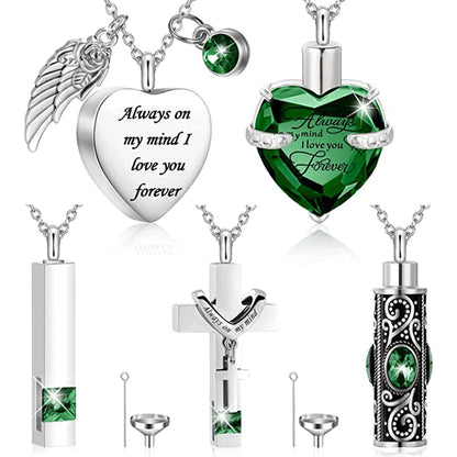 5Pcs Cremation Urn Necklace Heart for Ashes Stainless steel Cremation Jewelry Keepsake Necklace Waterproof Memory Pendant