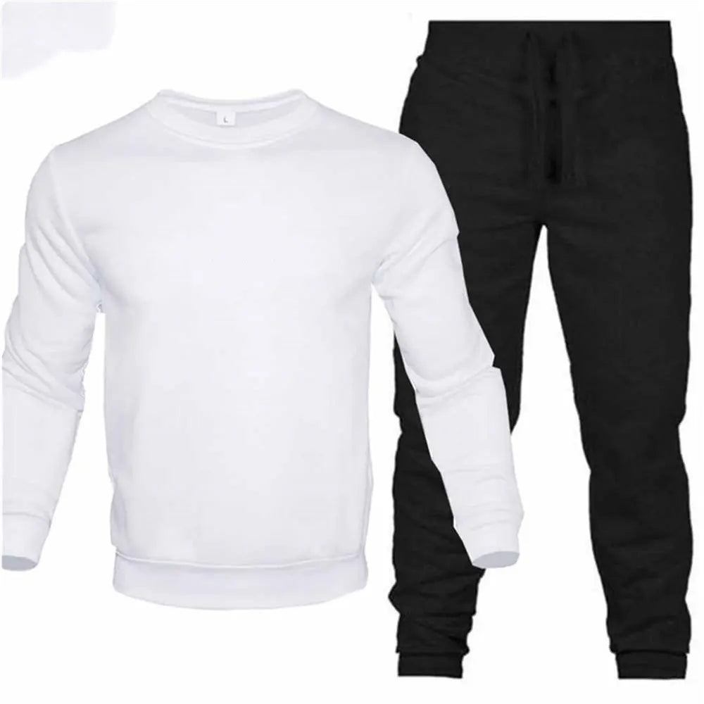 Men's Two-Piece Set O-Neck 2 Pieces Sets Tracksuit Hooded Sweatshirt +Drawstring Pants Male Sport Hoodies Running Sportswear