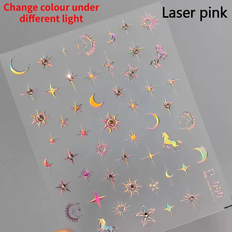 1PC 5D Korean Bronzing Nail Stickers Japanese Gold Silver Star Moon Luxury DIY Nail Art Decoration Decals Manicure Accessories