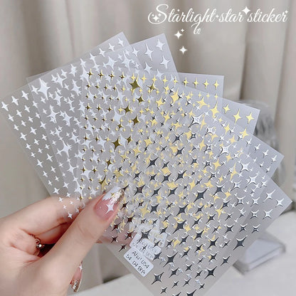 1PCS Laser Starburst Star Adhesive Nail Sticker 3D Nail Art Decoration Flashing Silver Flame Butterfly Nail Decal Press on Nails