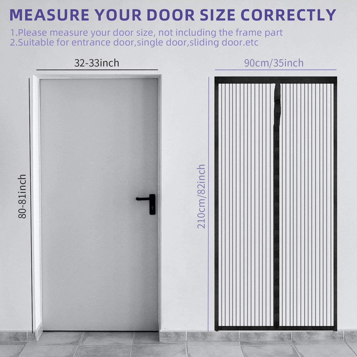 Magnetic Screen Door Hands Free Mesh Partition Heavy Duty Curtain Keeps Bugs Out Frame Hook & Loop Pet and Kid Friendly