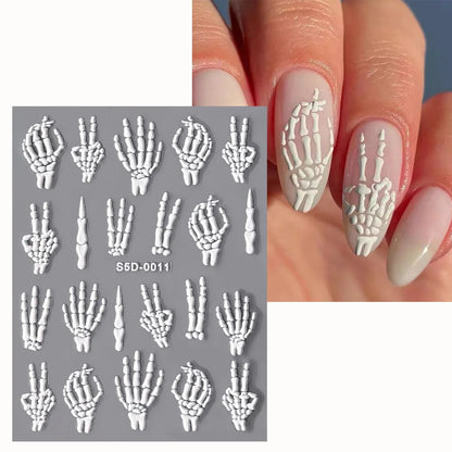 1sheet 5D Halloween Nail Stickers Pink/Green/Black Cartoon Pattern Nail Art Slider DIY For Sweet Cool Girl Cute Nail Decoration