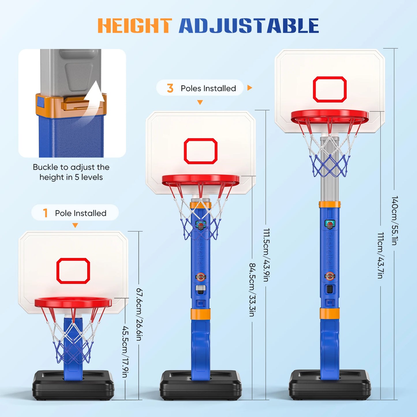 Basketball Hoop For Kids, Toddler With Stand 4 Basketballs Indoor Outdoor Backyard Sport Game Birthday Gifts Toys For Toddler