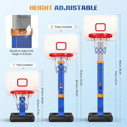 Basketball Hoop For Kids, Toddler With Stand 4 Basketballs Indoor Outdoor Backyard Sport Game Birthday Gifts Toys For Toddler