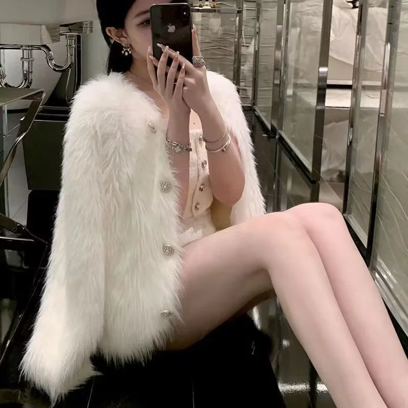 Imitation Mink Cashmere Knitted Cardigan Sweater Coat Women Autumn And Winter 2023 Popular European Soft Cardigan Sweater Female