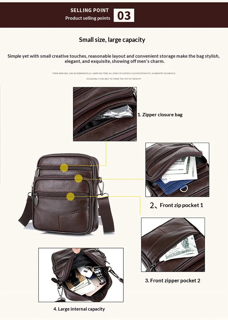 Homefish New Genuine Leather Crossbody Bag Vertical Trendy Multifunctional Shoulder Bag Briefcase Casual Travel Messenger Bag