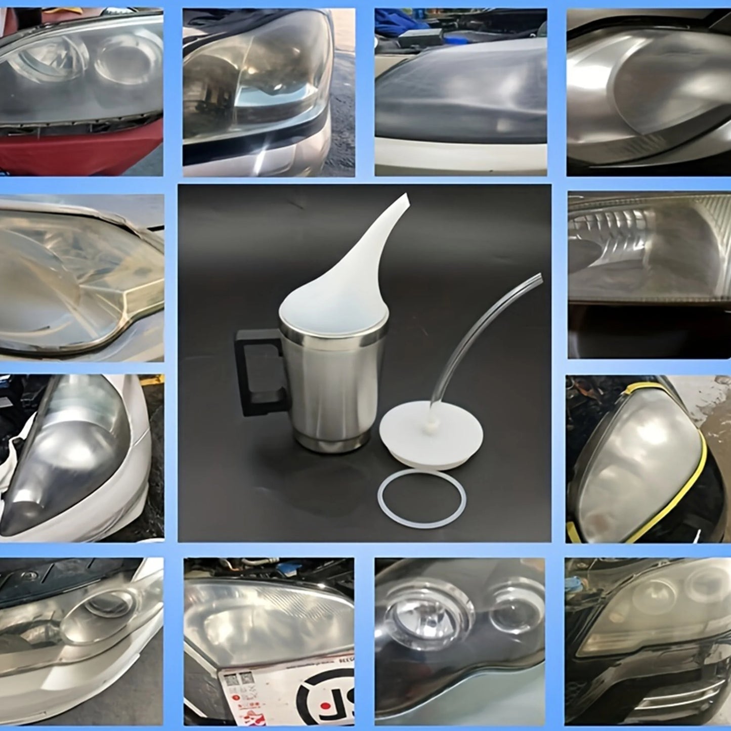 Headlight Polish and Restoration Kit for Cars-Includes 200ml/500ml Atomize Repair Liquid and 6-Grade Sandpaper