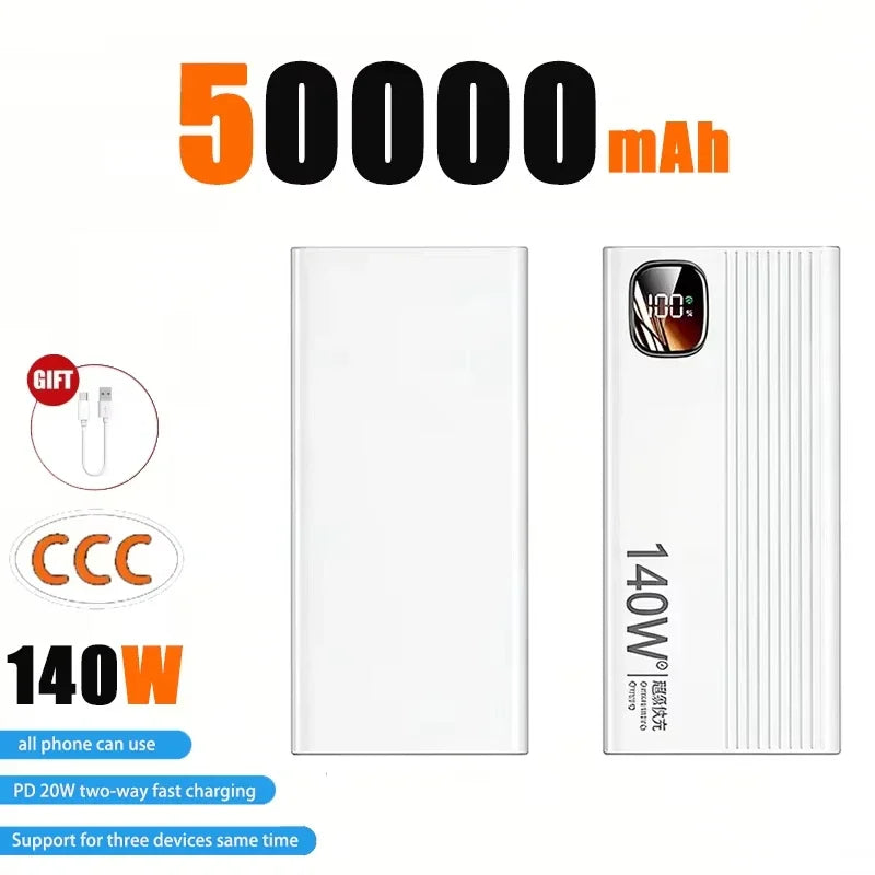 Lenovo 500000mAh Power Bank 140W Super Fast Charging Powerbank Portable External Battery Charger For Xiaomi iPhone 2027New