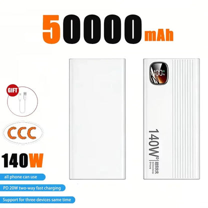Lenovo 500000mAh Power Bank 140W Super Fast Charging Powerbank Portable External Battery Charger For Xiaomi iPhone 2027New
