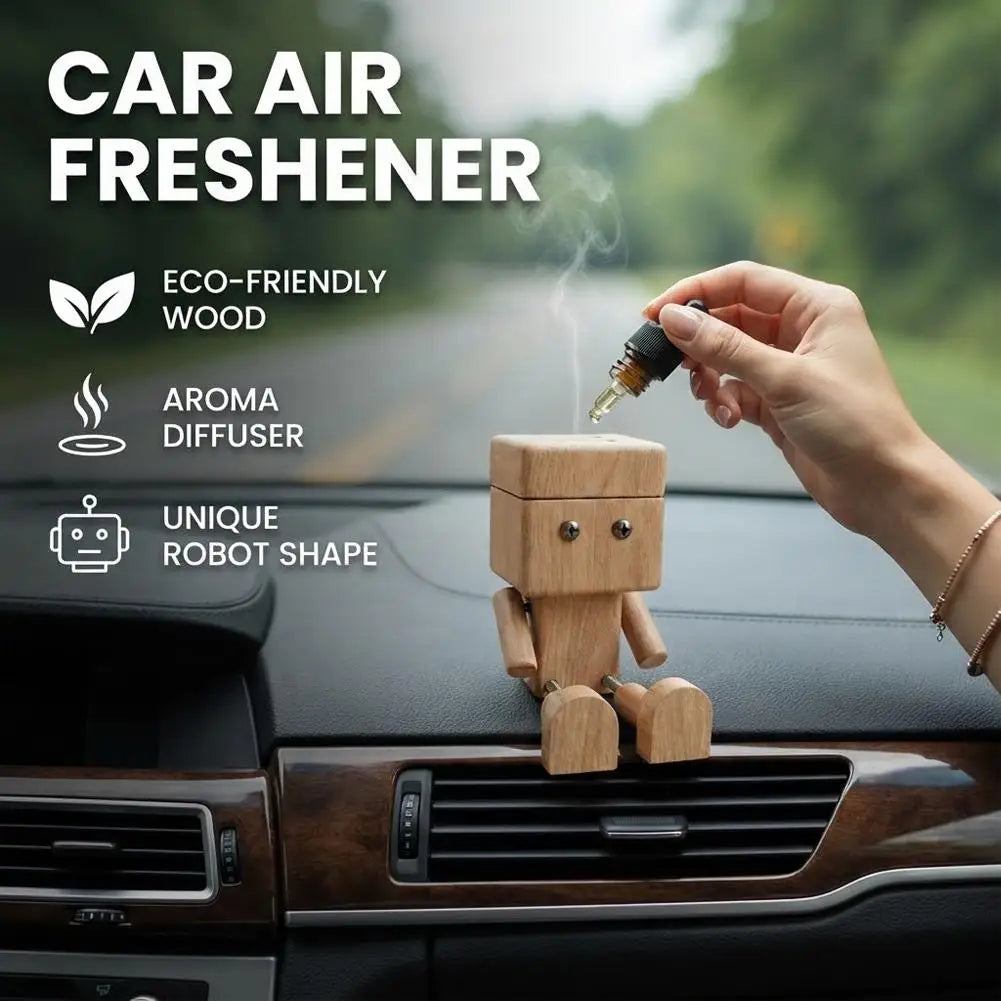Wooden Robot Car Air Freshener Creative Shaking Legs Essential Oil Aroma Diffuser Vent Clip Dashboard Decor for Auto