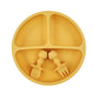 BPA Free Silicone Baby Plate with Spoon Fork Bibs Children Dishes Safe Baby Dining Plate with Suction Smile Face Plates for Kids