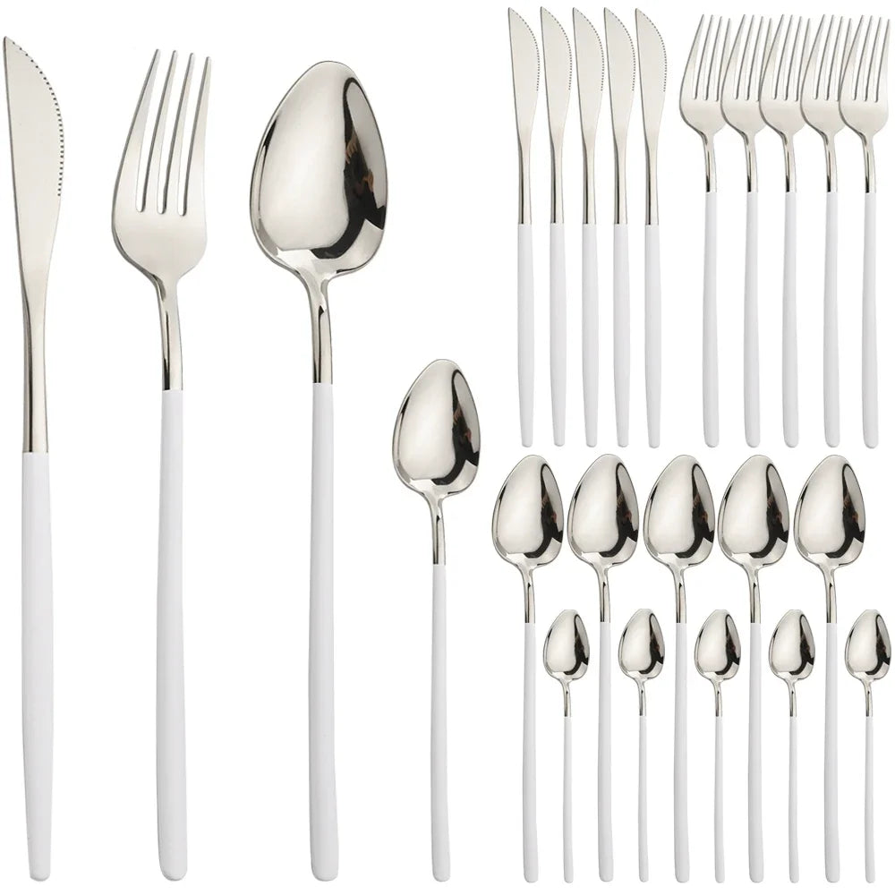 24pcs Christmas Dinnerware Set Stainless Steel Cutlery Set Gold Western Tableware Fork Knife Spoon Flatware Set Silverware Set