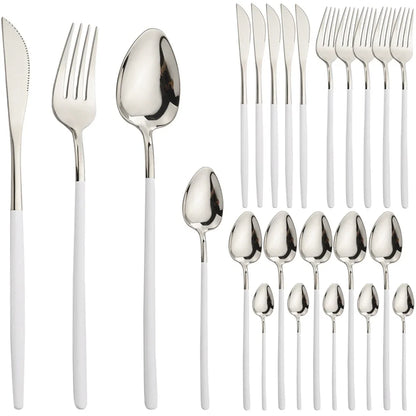 24pcs Christmas Dinnerware Set Stainless Steel Cutlery Set Gold Western Tableware Fork Knife Spoon Flatware Set Silverware Set