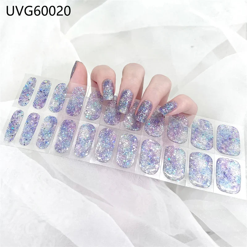 16/18/20Tips Semi-Cured Gel Nail Strips Adhesive Full Cover Stickers for Nails UV Lamp Need Press On Nails Fashion Manicure