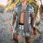 2024 Summer Men's Fashion Leopard Print Short Sleeve Shirt And Shorts Set Beach Style T Shirt Breathable Shorts Two Piece Set