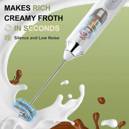 Milk Frother Rechargeable Handheld 3 Speed With Stand Electric Foam Maker, Drink Mixer Cappuccino Matcha Housewarming Gift Idea