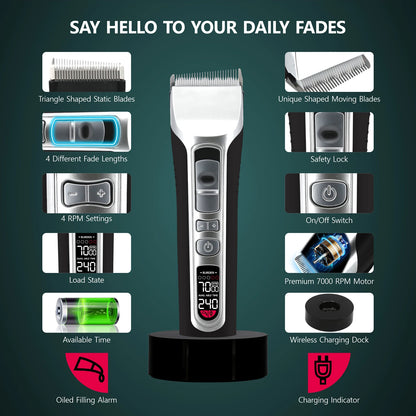 Professional Hair Clipper Titanium Ceramic Blade Hair Trimmer LCD Display Strong Power Salon Barber Hair Cutting Machine For Men