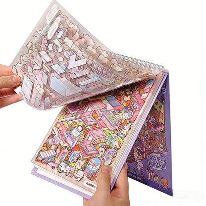 3D Diorama Sticker Book 20 Pages Mini Scene Cute Cartoon Animal Ghosts Theme DIY Scrapbook Toy Fun Stress Relief Kids Adult Gift