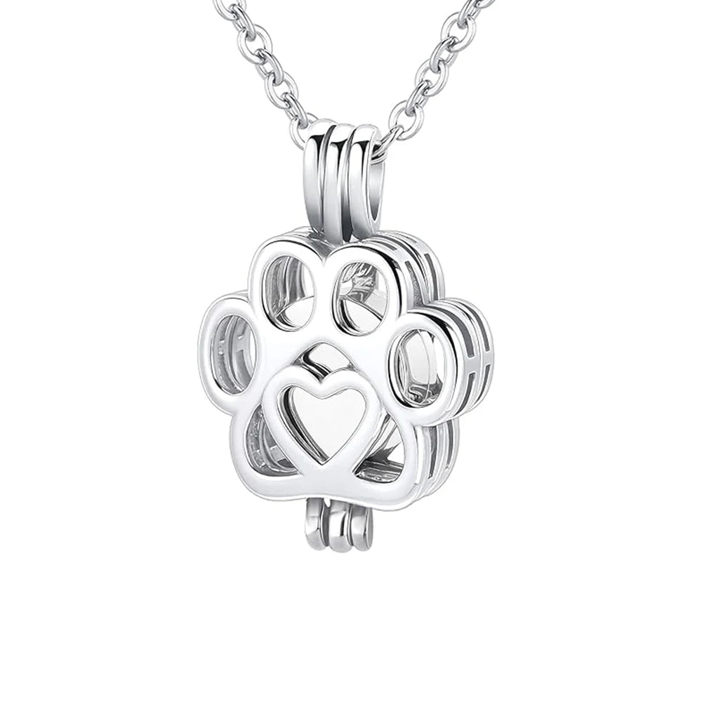 Pet Cremation Jewelry for Dog/Cat Ashes Stainless Steel Paw Print Pendant Necklace Pet Memorial Necklace with Mini Urn Cat/Dog