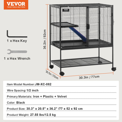 SucceBuy 64.6" Rolling Metal Ferret Cage Large 4-Tier Critter Nation Cage Small Animal Cage for Rats Hamster Guinea Chinchilla